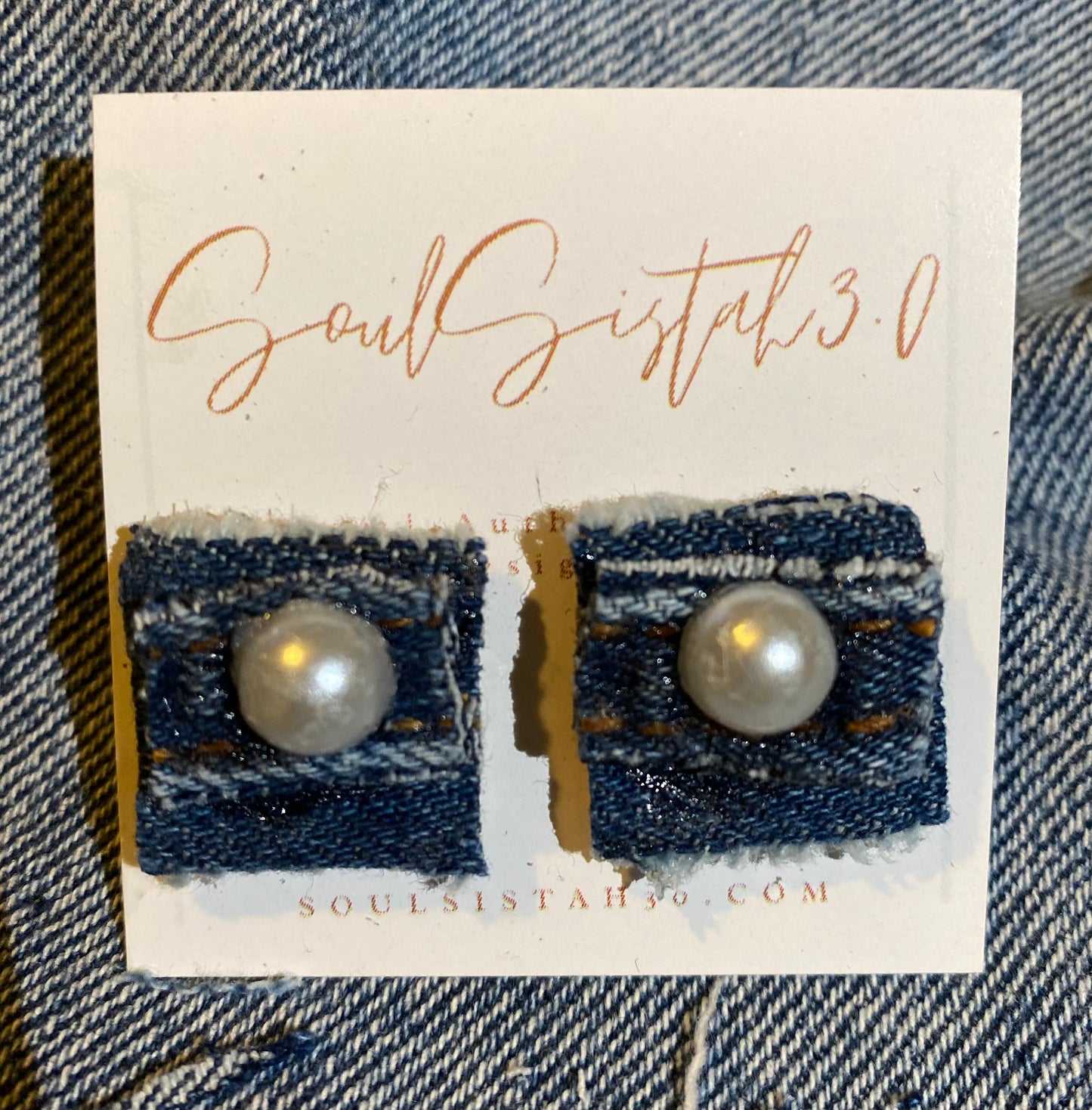Denim Pearl Stud Earrings