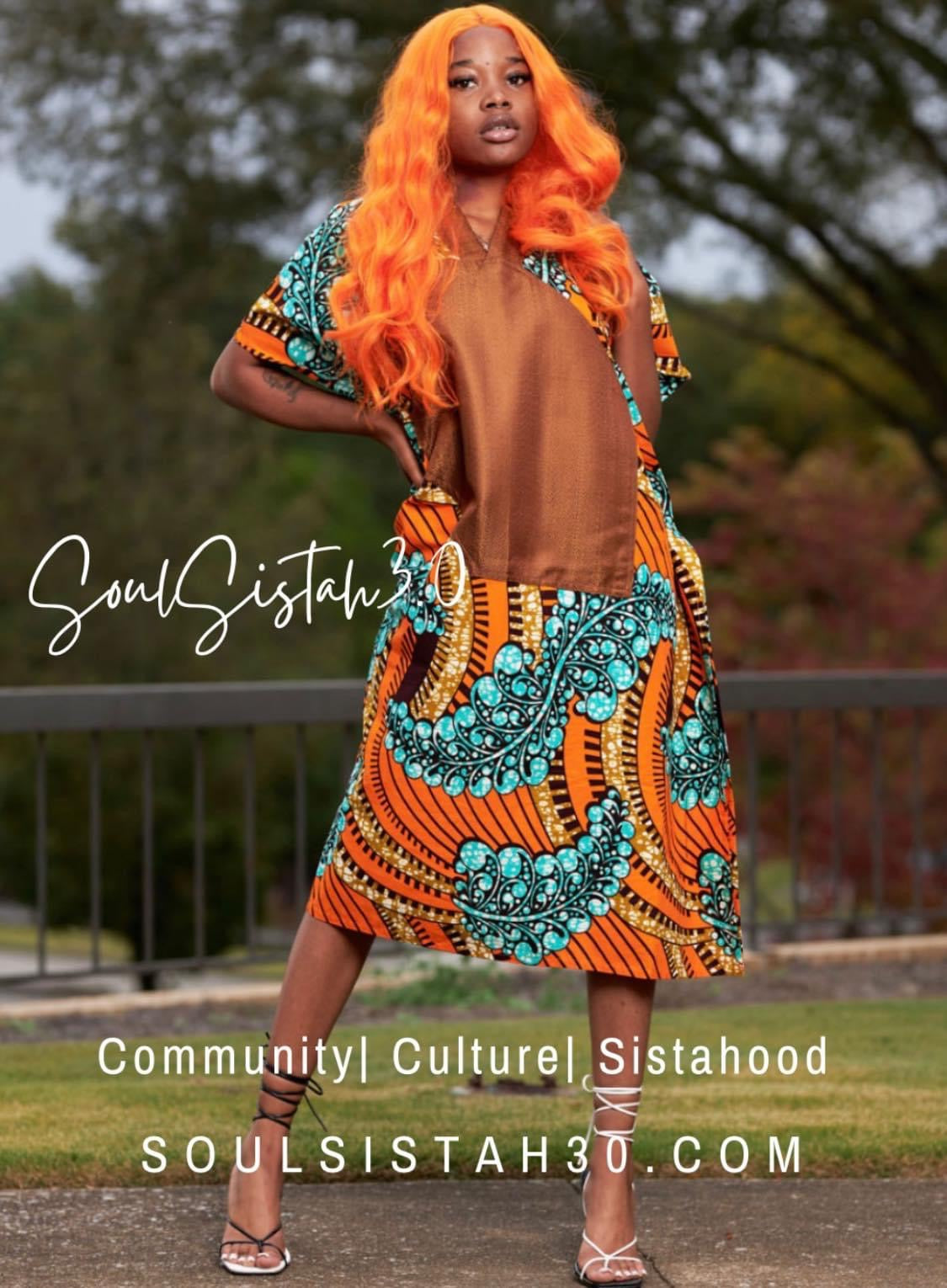 Orange Turquoise Ankara Dress