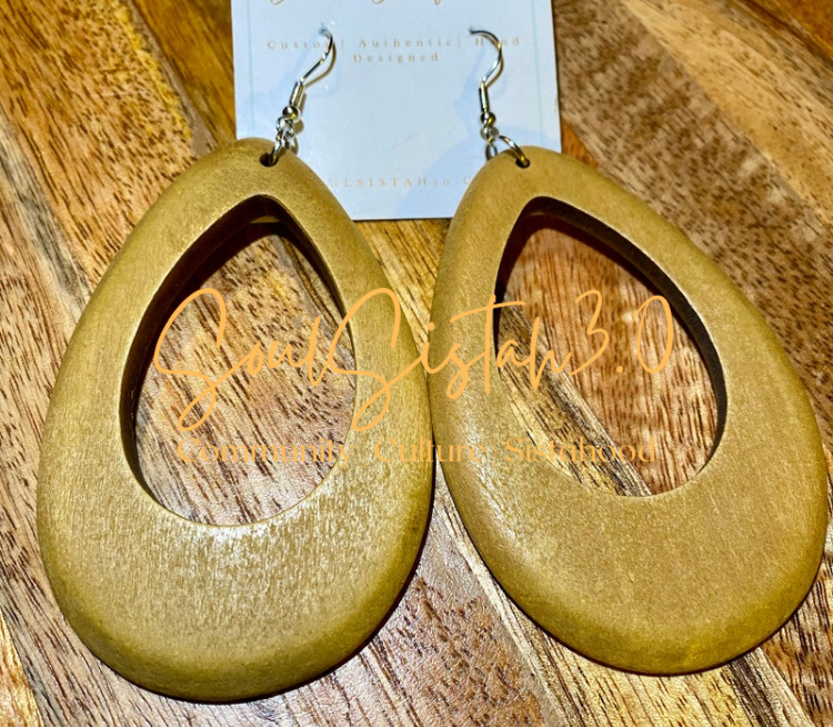 Tan Tear Drop Wooden Earrings