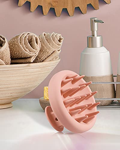 BEAUTLOHAS. Silicone Scalp Massager Shampoo Brush for Shower, Scalp Scrubber with Soft Bristles for Hair Growth & Dandruff Treatment, Wet Dry Hair Massager for All Hair Types of Women (Pink)