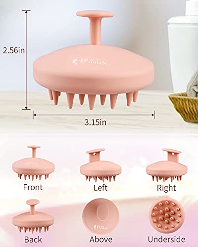 BEAUTLOHAS. Silicone Scalp Massager Shampoo Brush for Shower, Scalp Scrubber with Soft Bristles for Hair Growth & Dandruff Treatment, Wet Dry Hair Massager for All Hair Types of Women (Pink)