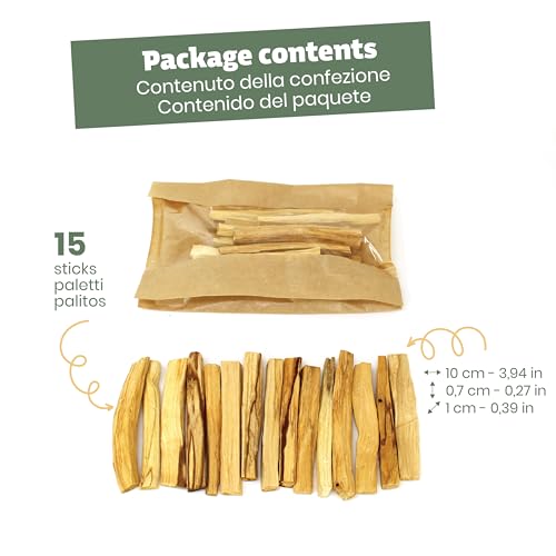NIRDOSH - Palo Santo Sticks Bulk - Incense Wood PALITO from Ecuador - 15 Wood Sticks 3.94 in - Original and Natural Palo Santo Incense Sticks for Yoga and Meditation - Bursera Graveolens