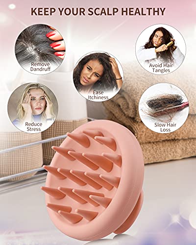 BEAUTLOHAS. Silicone Scalp Massager Shampoo Brush for Shower, Scalp Scrubber with Soft Bristles for Hair Growth & Dandruff Treatment, Wet Dry Hair Massager for All Hair Types of Women (Pink)