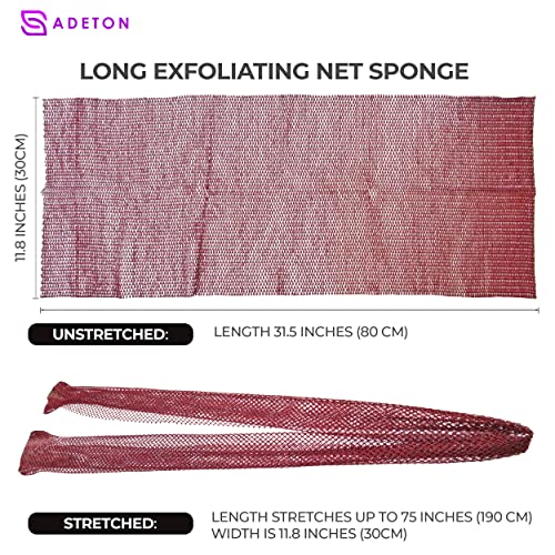 Adeton African Net Sponge, Authentic, Black Owned, Exfoliating Body Scrubber, Long Net Sponge, Body Exfoliator, Sapo, Shower Bath Accessories, Back Foot Scalp Scrub, Flat Dead Skin Remover (Burgundy)