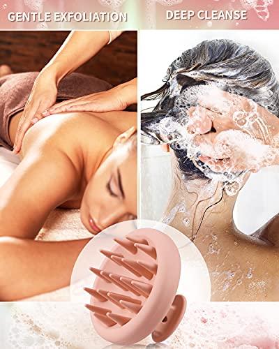 BEAUTLOHAS. Silicone Scalp Massager Shampoo Brush for Shower, Scalp Scrubber with Soft Bristles for Hair Growth & Dandruff Treatment, Wet Dry Hair Massager for All Hair Types of Women (Pink)