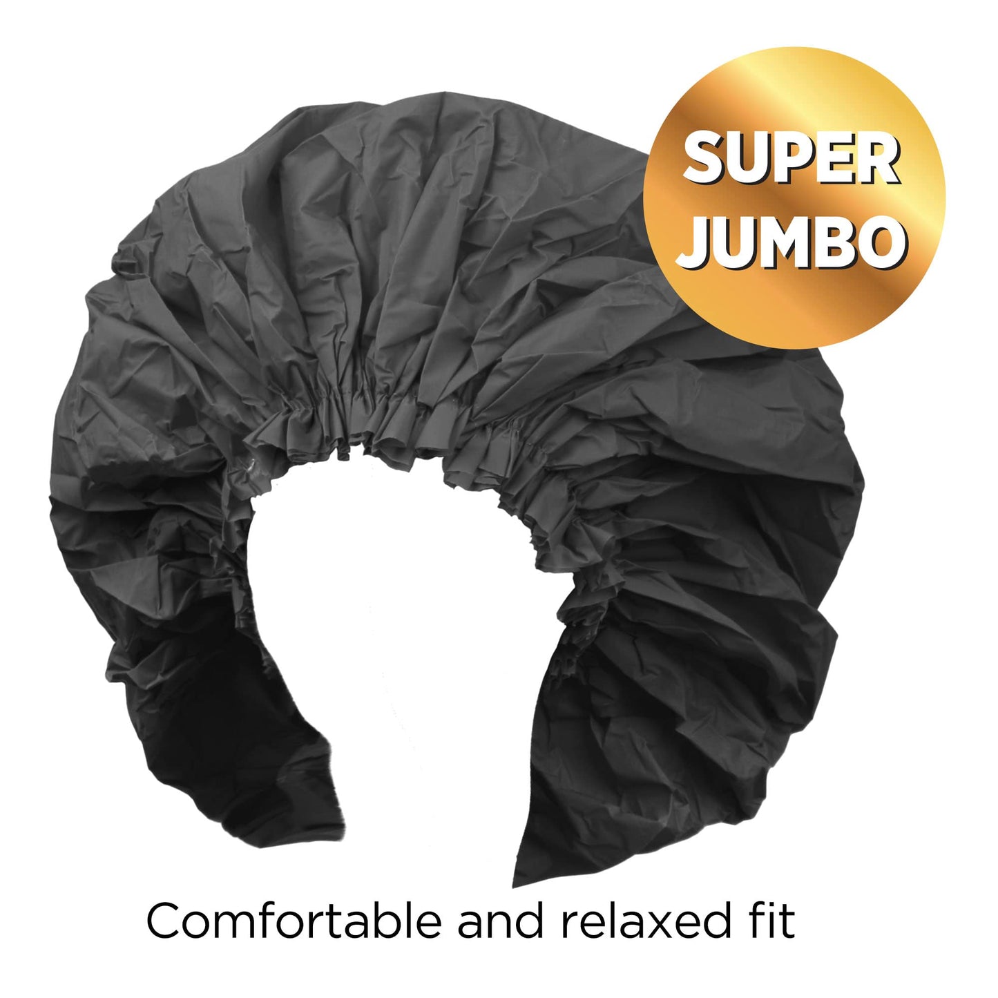 Donna Super Jumbo Shower Cap Waterproof Material 1pc for Women or Men Shower Cap for Roller Sets, Afros, Twist, Silk Wraps and More Reusable (BLACK COLOR)
