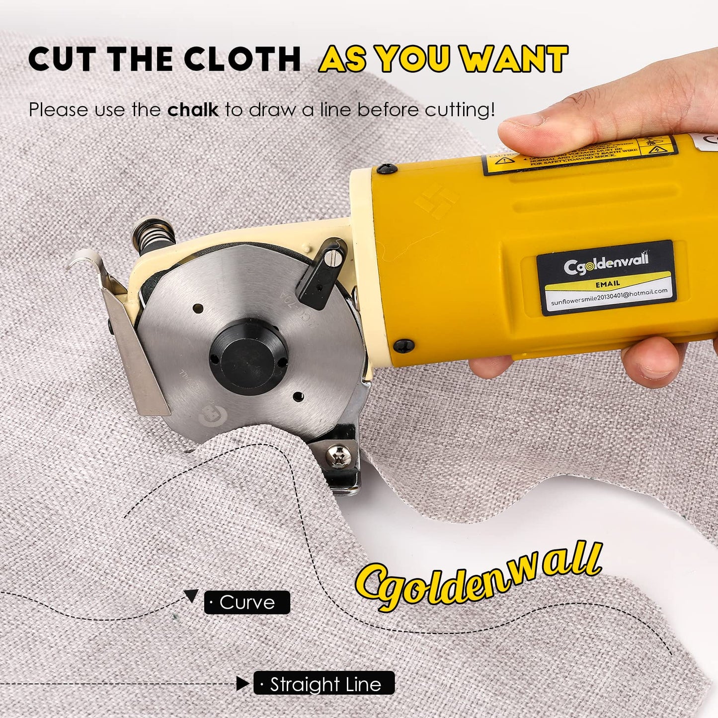 CGOLDENWALL Electric Rotary Fabric Cutter, Multi-layer Electric Fabric Scissors with 1"Cutting Thickness, for Cloth Fabric Leather and Carpet, Comes with Replacement Blades, Sharpening Stones 110V