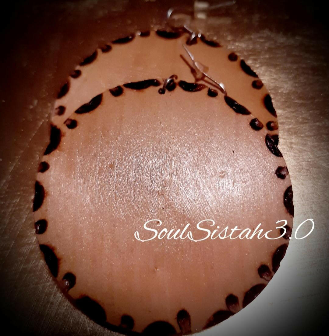 Wood Burn Circle of Africa Earrings