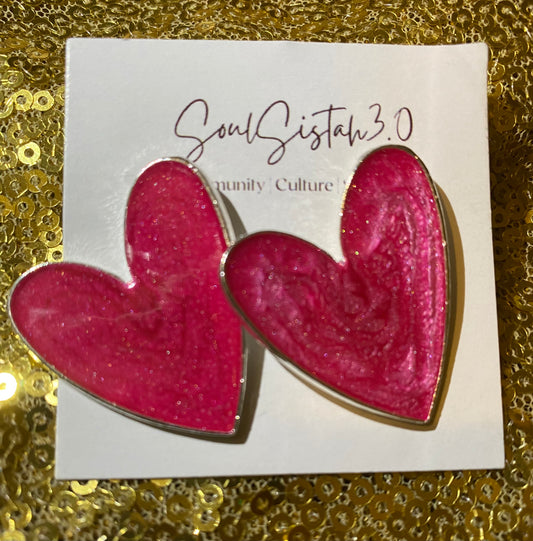 Pink Heart Resin Earrings