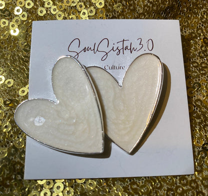 White Heart Resin Earrings