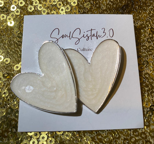 White Heart Resin Earrings