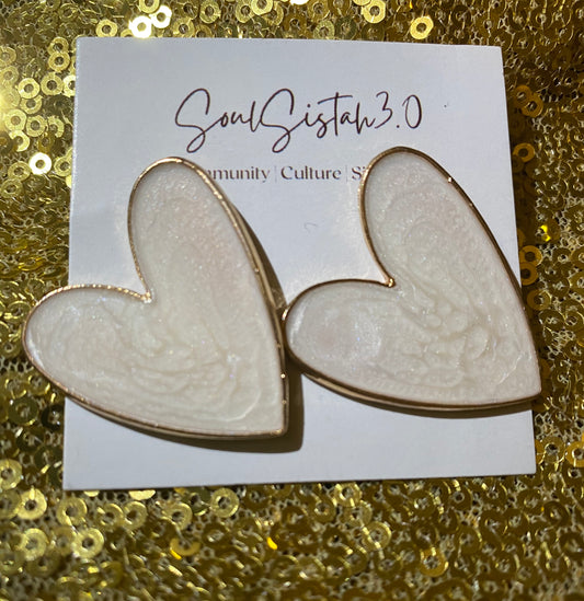 White Resin Heart Earrings