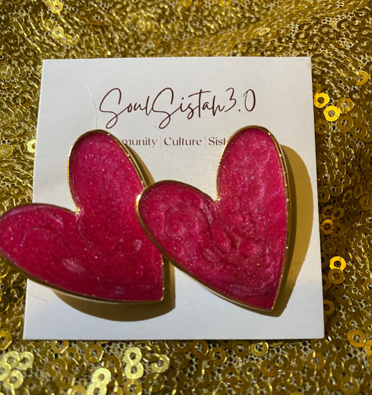 Pink Heart Resin Earrings