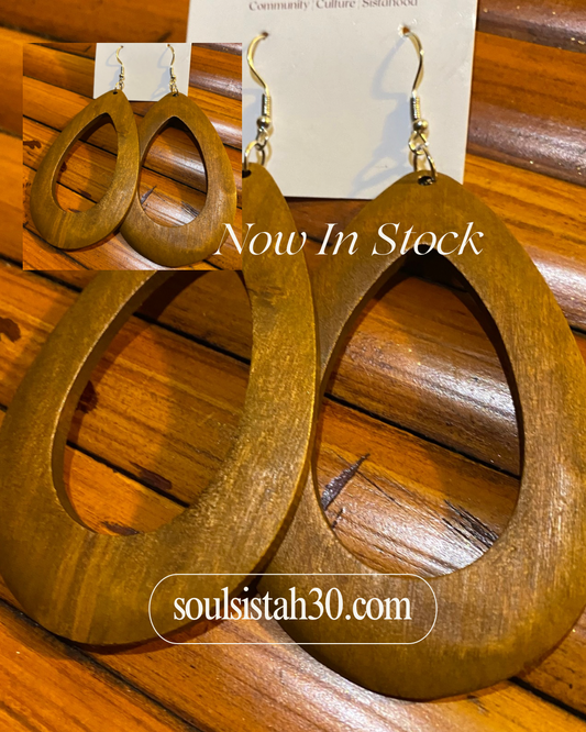 Brown Large Oval Wooden Earrings