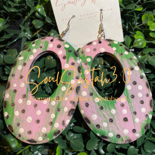 Pink and Green Dots Earth Earrings