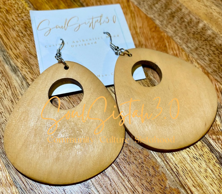 Classic Oval Tan Wood Earrings