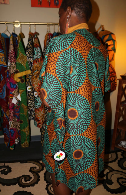 Ankara Fabric Winter Green with Brown Solid Fabric Dress