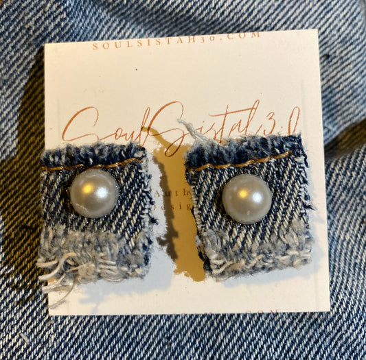 Denim Stud Earrings