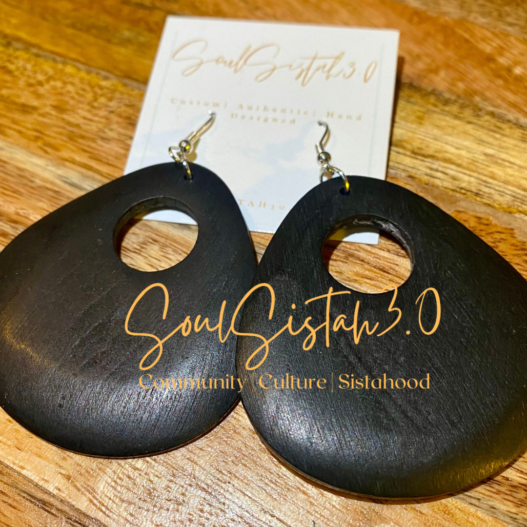 Classic Black Oval Wood Earrings