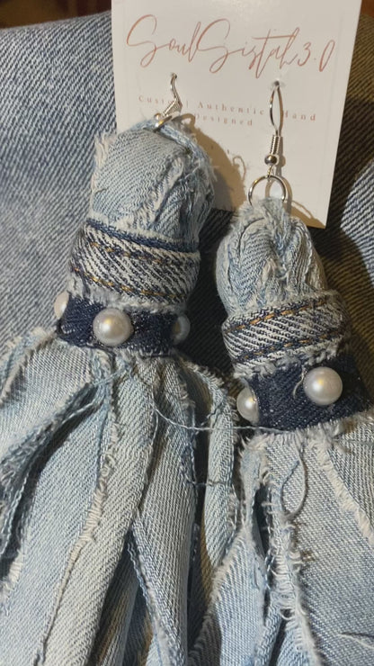 Denim Tassel Earrings