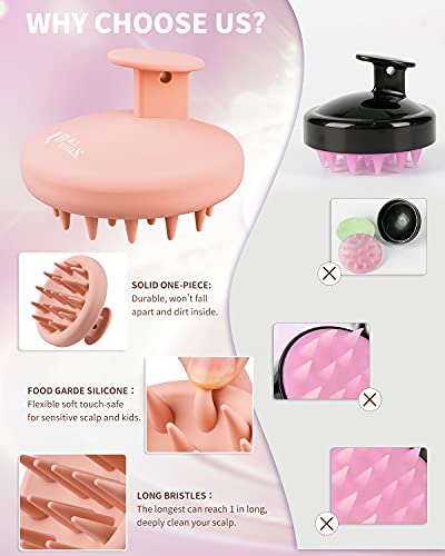 BEAUTLOHAS. Silicone Scalp Massager Shampoo Brush for Shower, Scalp Scrubber with Soft Bristles for Hair Growth & Dandruff Treatment, Wet Dry Hair Massager for All Hair Types of Women (Pink)