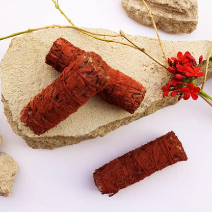 ESPOIR & AMOUR Dragon's Blood Sage - 3 Spiritual Dragon Blood Sage Sticks for Smudging, Healing and Ritual | Sustainably Harvested 4 Inch Red Sage Smudge Stick to Protect from Negativity
