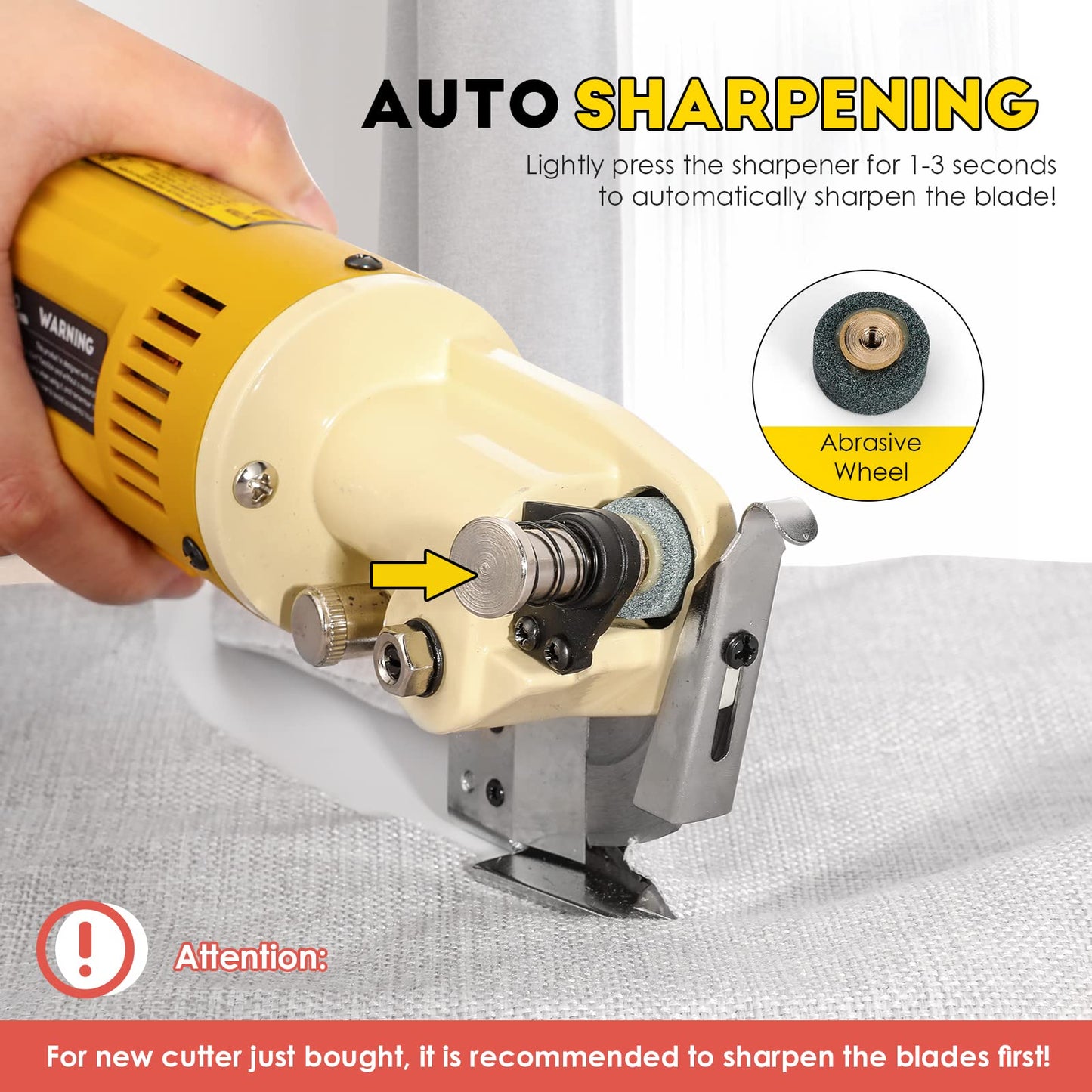 CGOLDENWALL Electric Rotary Fabric Cutter, Multi-layer Electric Fabric Scissors with 1"Cutting Thickness, for Cloth Fabric Leather and Carpet, Comes with Replacement Blades, Sharpening Stones 110V