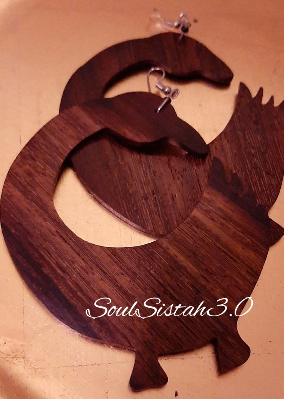 Wooden Sankofa Large Brown Earrings